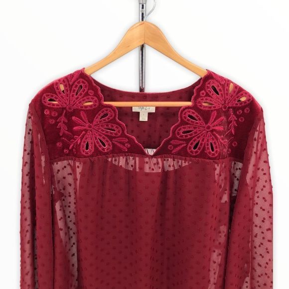 Style & Co. Garnet Swiss Dot Velvet Blouse & Cami - Picture 3 of 13